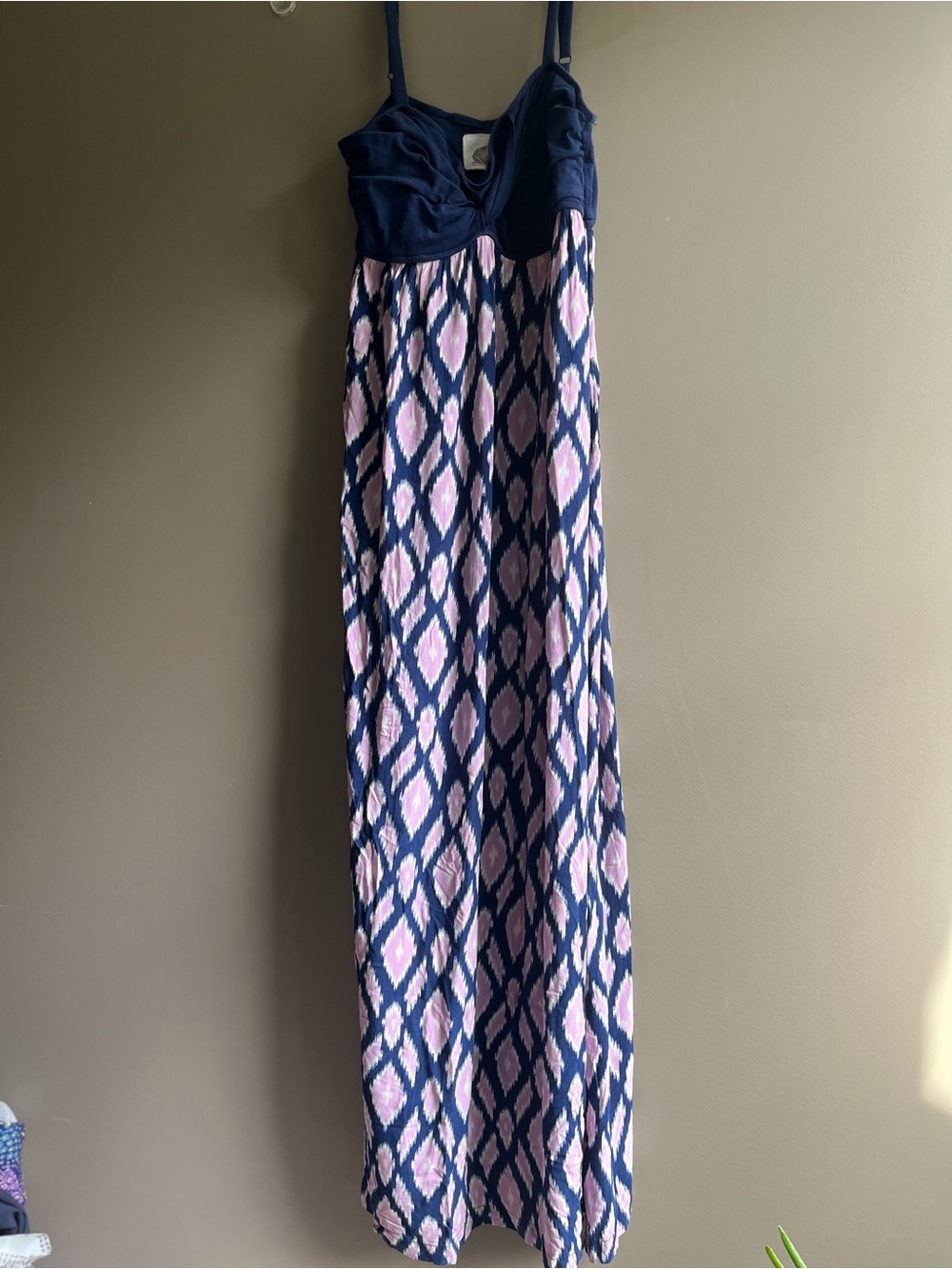 Anthropologie Lilka Navy purple Maxi Dress with Pink Ikat print large